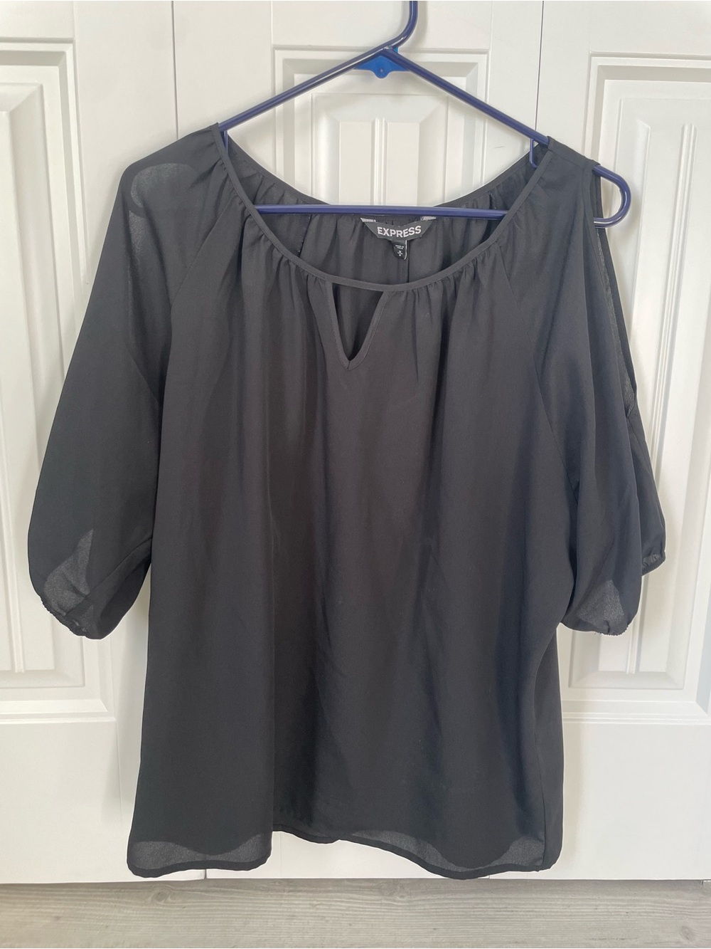 Express Black Sheer Keyhole Blouse with cold shoulder Sleeves